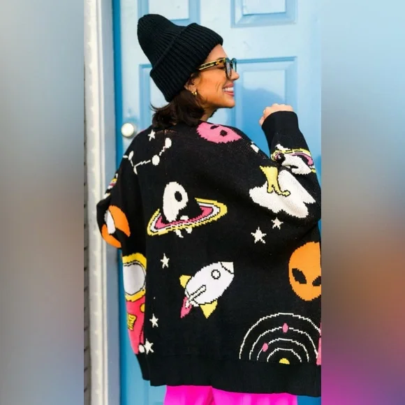 Dressed in LALA Black and Pink Cosmic Cardigan - Picture 4 of 8